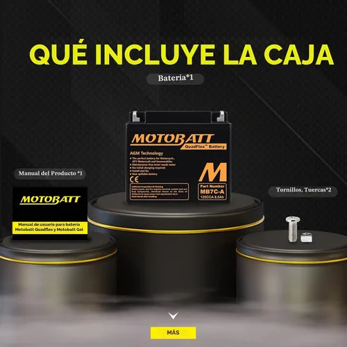 Vista 9 de Batería AGM MB7CA Motobatt 12V - Reemplaza Yuasa YB7C-A