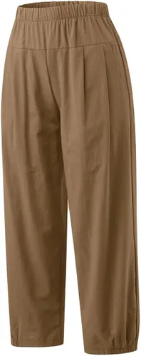 Vista 4 de Pantalones capri de yoga para mujer, pierna ancha, holgados, cómodos, con bolsillos