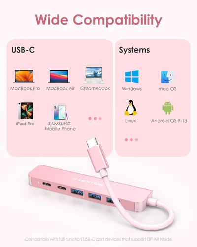 Vista 5 de LENTION Hub USB C, multipuerto con HDMI 4K a 60Hz, 3 puertos USB-A, puerto de datos USB-C, puerto PD de 100 W, compatible con MacBook Pro/Air, Oro