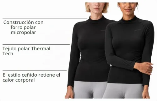 Vista 4 de DEVOPS Paquete de 2 camisetas térmicas de cuello alto de manga larga de compresión para mujer capa base negro / negro