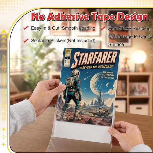 Vista 5 de KKU 200 bolsas y tableros de cómics, bolsas y tableros de cómics transparentes sin ácidos, almacenamiento de cómics para cómics