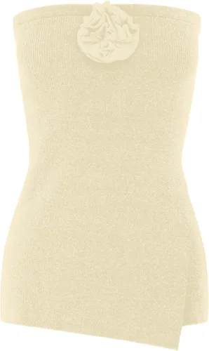 Vista 2 de Lauweion Camiseta sin tirantes de punto para mujer, con dobladillo asimétrico con abertura, color liso, ajustado, Y2K, sexy, para salir