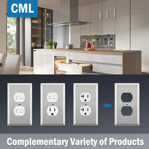 Vista 6 de CML Placa de Pared de Metal para Receptáculo Dúplex, Cubiertas de Tomacorriente de Acero Inoxidable de 1 Gang, Paquete de 20 Placas de Interruptor
