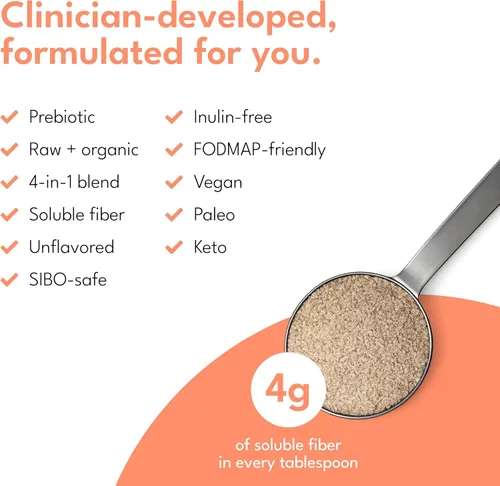 Vista 4 de Daily Fix Suplemento de fibra soluble orgánica para la salud intestinal digestiva, polvo prebiótico soluble vegano sin gluten, suministro de un mes
