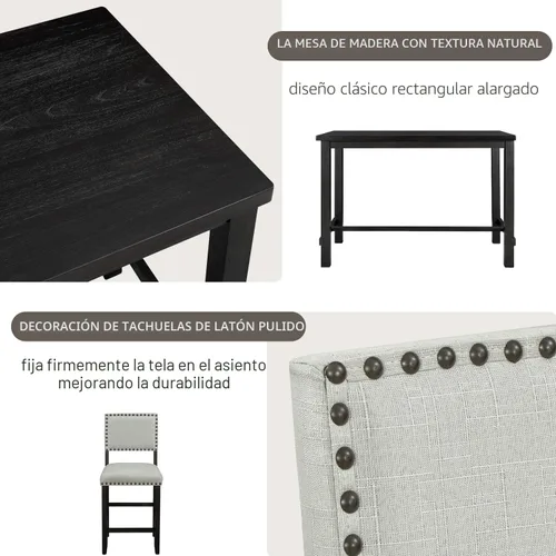 Vista 6 de P PURLOVE Juego de mesa de cocina de 5 piezas, mesa de comedor de altura de mostrador con mesa rectangular y 4 sillas acolchadas para lugares