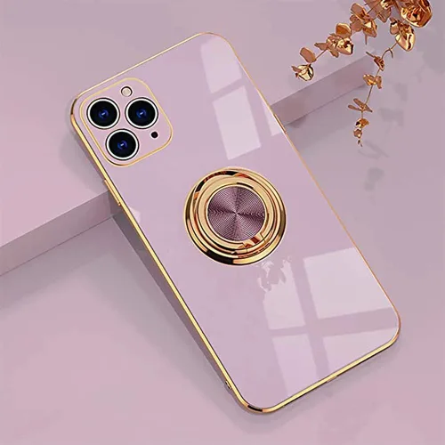 Vista 13 de Compatible con iPhone 11 Kickstand, anillo de rotación de 360 grados integrado con borde de oro rosa brillante que funciona con soporte magnético