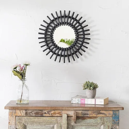 Vista 4 de Madhu International Espejo de pared de ratán, pieza decorativa Negro