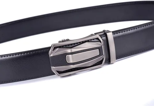 Vista 5 de Cinturones de cuero para hombre, correa de vestir de trinquete con hebilla intercambiable, azul, negro