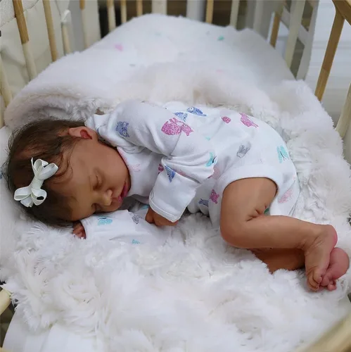 Vista 2 de iCradle - Muñeca de bebé dormilona Reborn de 18 pulgadas, con diseño realista, afroamericana, de piel negra, parece viva, ideal para regalo