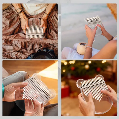 Vista 5 de Piano de Pulgar Acrílico Kalimba, YUNDIE Portátil 17 Teclas Piano de Dedo de Cristal Mbira, Instrumentos Musicales Regalo de Cumpleaños para Adultos