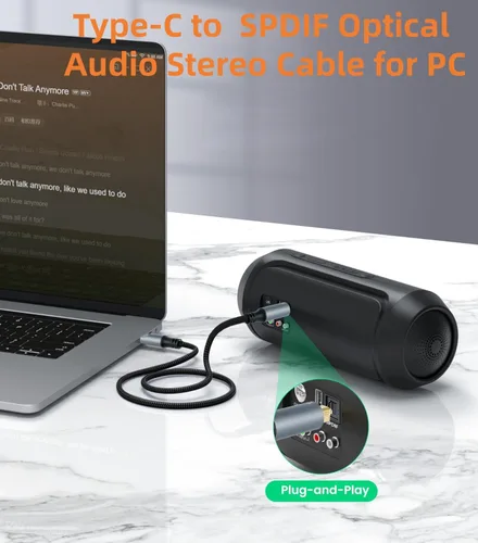 Vista 3 de Cable de audio óptico USB C a Toslink, puerto USB C unidireccional a SPDIF, cable de audio estéreo óptico digital macho para smartphone, tableta