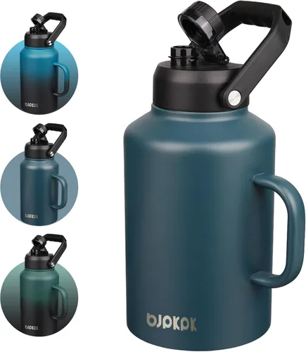 Vista 33 de BJPKPK Botella de agua aislada de un galón (128 onzas), de acero inoxidable, apta para lavavajillas, jarra sin BPA con mango ergonómico y parte