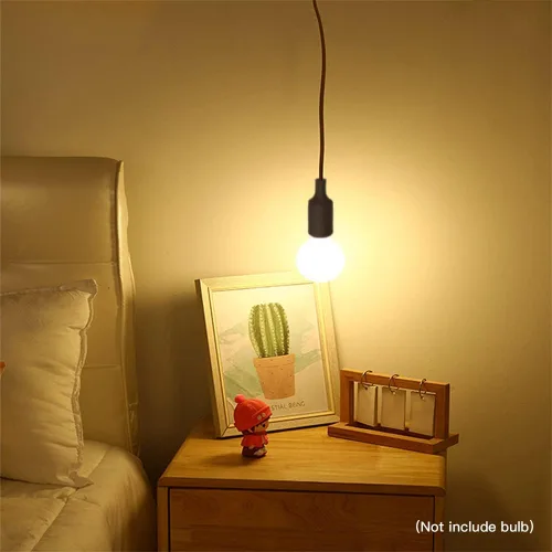 Vista 8 de Cable de luz colgante de 15 pies con enchufe, cable de extensión negro E26 Plug In Pendant Light Socket, Light Bulb Socket With On Off Switch, E27