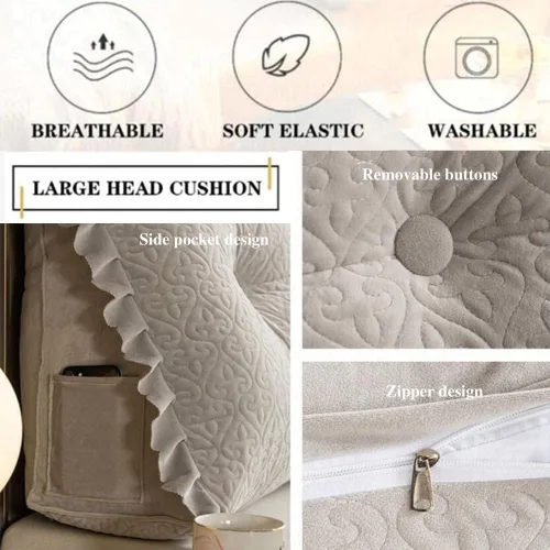 Vista 2 de Cojines de cabecero de color sólido con cuña triangular para lectura, almohada de cuerpo suave de polipropileno relleno de algodón grande con funda