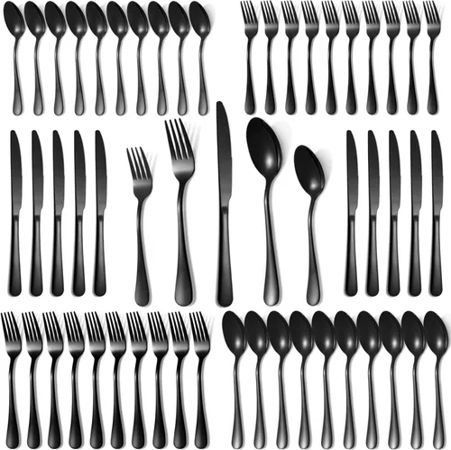 Vista 12 de Juego de cubiertos negros de 20 piezas para 4, juego de cubiertos de acero inoxidable de grado alimenticio, incluye tenedor/cuchillo/cuchara, juego