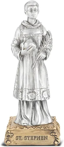 Vista 25 de Estatua de estatua de estatua de peltre de Nuestra Señora de Gracia sobre base de tono dorado, 4 1/2 pulgadas