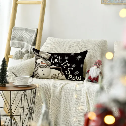 Vista 4 de AVOIN colorlife Funda de almohada de Navidad de invierno, diseño de lunares, muñeco de nieve I Smell, color negro nieve, 12 x 20 pulgadas