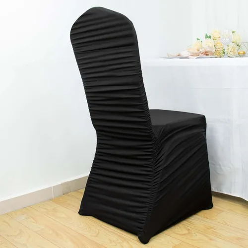 Vista 21 de Efavormart - Funda para silla de banquete de elastano con falda plisada con volantes y banda trasera cruzada, funda elástica negra para bodas y Negro