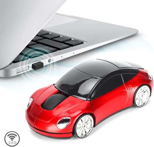 Vista 2 de Ratón de coche de 2.4 GHz, ratón óptico ergonómico con forma de automóvil deportivo 3D con receptor USB, mouse de computadora de 1600 DPI con luz
