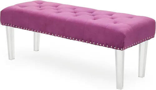 Vista 9 de Magshion Banco otomano de terciopelo de 45 pulgadas de longitud con patas de metal, banco de cama auxiliar con patas de metal dorado, banco tapizado