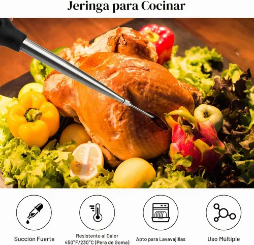 Vista 6 de Baster de Pavo para Cocinar, Inyector de Carne Grande de Acero Inoxidable, con Cepillo de Limpieza y 2 Agujas de Adobar, Negro