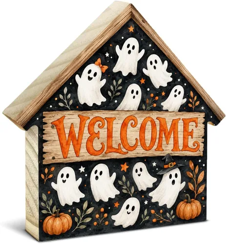 Vista 12 de Letrero de madera con forma de casa de Halloween Are You Pooping ¿Estás haciendo caca?