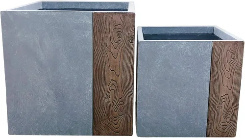 Vista 34 de Kante Macetero rectangular de hormigón de 23.2 pulgadas de largo, macetas grandes para interiores y exteriores con orificio de drenaje y tapón