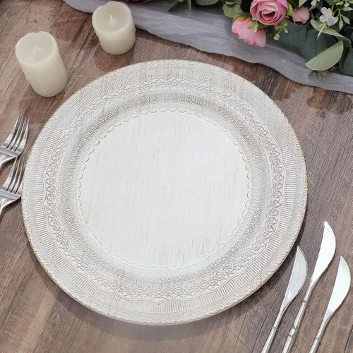 Vista 15 de Efavormart - Paquete de 6 platos de carga de plástico acrílico con relieve de encaje rústico dorado de 13 pulgadas