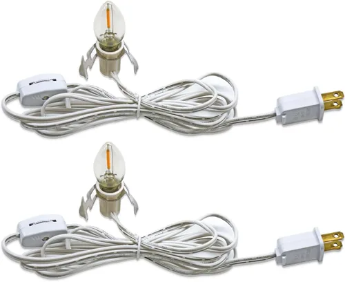 Vista 10 de Paquete de 2 cables accesorios con 2 bombillas LED C7, base de candelabro E12, cable blanco con enchufes de interruptor de encendido/apagado