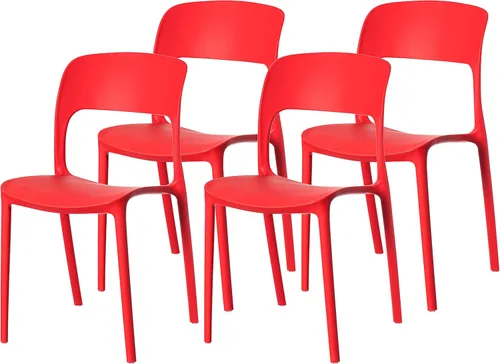 Vista 14 de Silla de comedor moderna de plástico para exteriores con respaldo curvado abierto, color negro