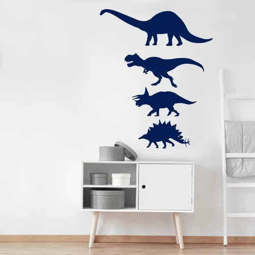 Vista 5 de Juego de calcomanías de pared de silueta de dinosaurio, calcomanía de pared con corte de beso de dinosaurio (negro)