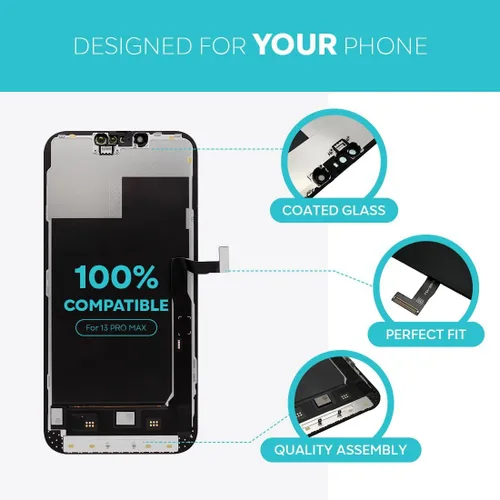 Vista 11 de Kit de reparación de repuesto de pantalla para iPhone 13 Pro Max de 6.7 pulgadas con herramientas, fácil instalación, compatible con True Tone &