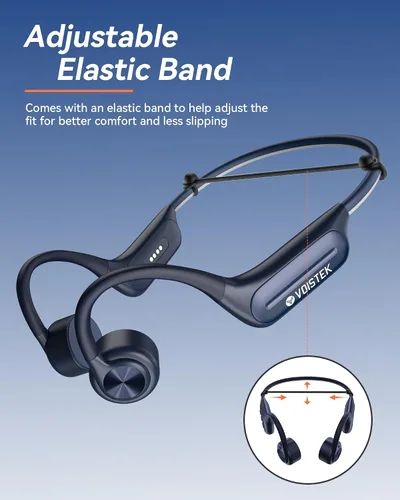 Vista 4 de Voistek Auriculares de conducción ósea inalámbricos Bluetooth, auriculares de conducción ósea ajustables con reproductor de MP3 de 32 GB e Azul