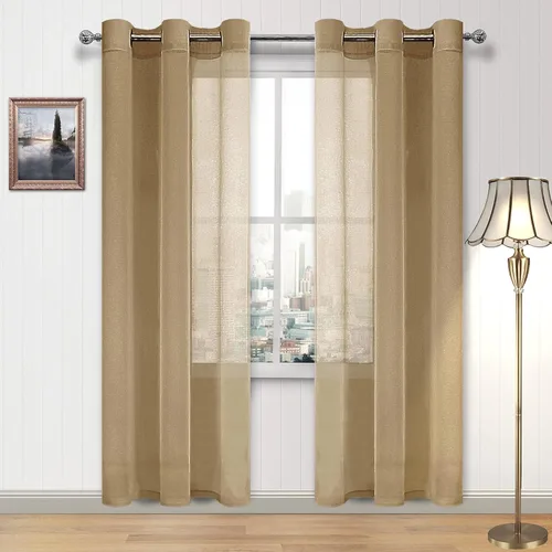 Vista 130 de DWCN Cortinas traslúcidas color verde frijol para sala de estar y dormitorio - Cortinas voile con aspecto de lino sintético con ojales en la parte