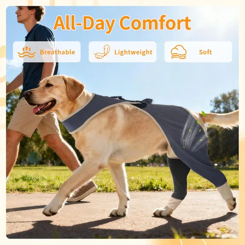 Vista 3 de Funda para perro para evitar lamer la pierna trasera, alternativa al collar cónico, proporciona protección contra heridas, manga de pierna trasera