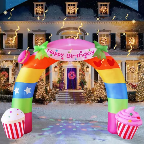 Vista 9 de Decoraciones inflables de pastel de cumpleaños de 4 pies, con velas, luces LED integradas, pastel de cumpleaños, decoración de patio al aire libre
