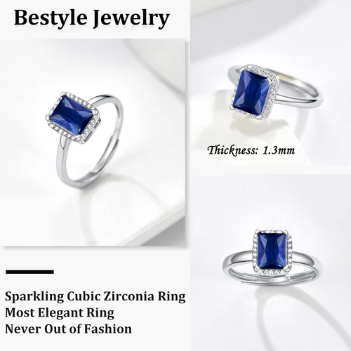 Vista 2 de 925 Sterling Silver Birthstone Rings for Women Girls with Clear 2ct HeartRoundTeardropSquare Crystal, Solitaire Diamond Halo Open Bands Cubic