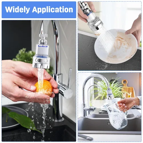 Vista 8 de Paquete de 3 grifos de filtro de agua para fregadero, filtro giratorio de 360° para fregadero de baño y cocina, 3 modos de filtro de grifo de baño