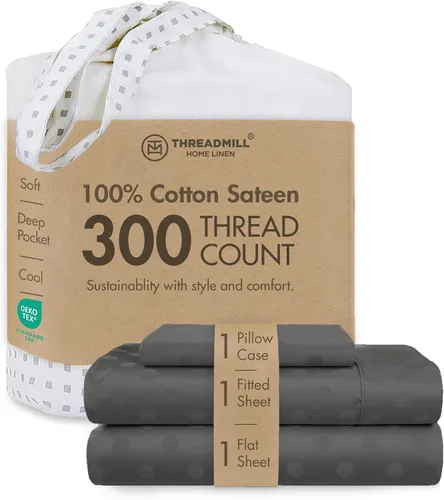 Vista 70 de Threadmill Juego de sábanas de algodón Twin Sábanas 100% algodón para cama tamaño Twin Juego de sábanas de satén jacquard damasco con bolsillo