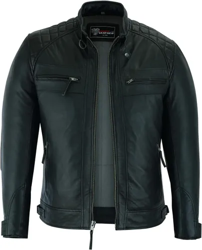 Vista 15 de Vance Leather ' Cafe Racer - Chaqueta de piel de cordero encerada para hombre, color marrón Austin