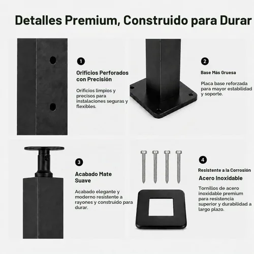 Vista 4 de Poste de barandilla de cable, 36 pulgadas, negro, 1 paquete (poste de esquina)