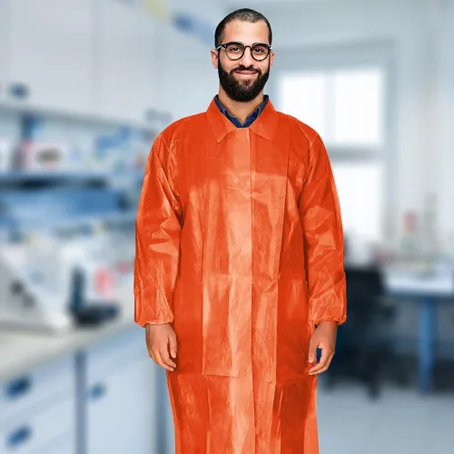 Vista 6 de AMZ Blue Disposable Lab Coats for Adults. 40 GSM PP + PE Unisex Disposable Lab Coat with Front Snaps, Elastic Wrists