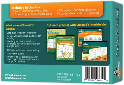 Vista 2 de Channie's Tarjetas visuales cursivas, 43 tarjetas flash de escritura cursiva de borrado en seco, práctica diaria de seguimiento de letras cursivas