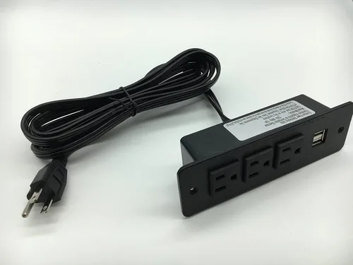 Vista 4 de Zapatilla para empotrar, con 3 salidas de corriente alterna, 2 centros USB, para conferencias, de 2.1 amperes, con cable de 9.8 pies, con enchufe