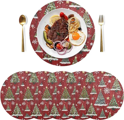Vista 3 de Abstract Christmas Trees Placemat, Non Slip Dining Table Heat Resistant Pads for Kitchen one sizex1