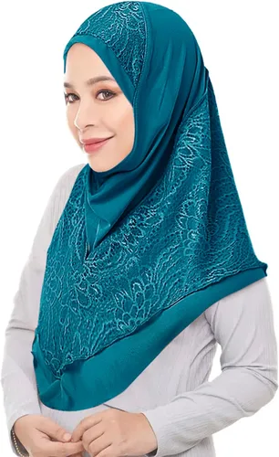 Vista 3 de Hijab musulmán instantáneo de una pieza para la cabeza, bufanda islámica, cubierta completa, turbante de encaje, gorro de chal