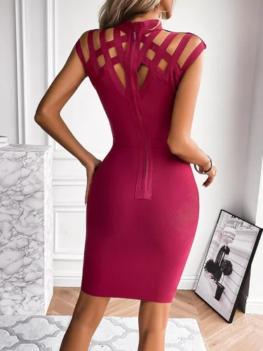 Vista 5 de meilun Hight Neck Cut Out Bandage Dress Mini Formal Party Gowns Wedding Guest Dress for Women