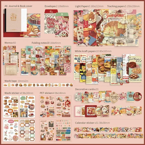 Vista 2 de Draupnir Kit de álbum de recortes estético vintage, kit de diario basura con suministros de diario/álbum de recortes, papelería, cuaderno