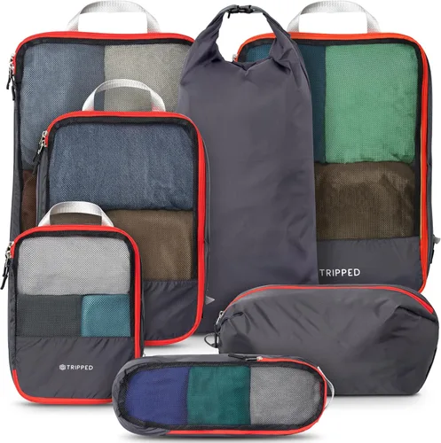 Vista 7 de TRIPPED Travel Gear Juego de 7 cubos de embalaje de compresión grandes para Negro