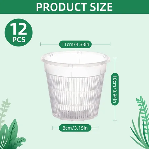 Vista 3 de Maceta de orquídeas de 4 pulgadas con agujeros, 12 macetas de plástico transparente para orquídeas, ranuradas para trasplantar red transparente